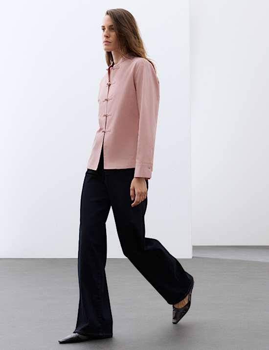 Pure Cotton High Neck Button Detail Blouse