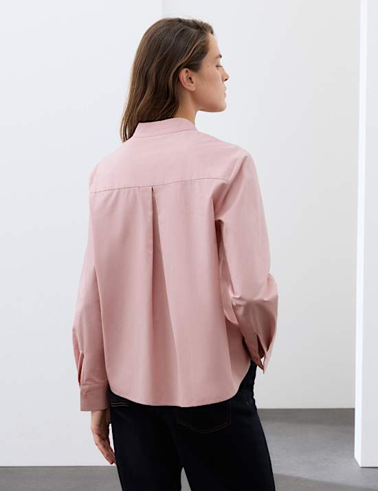 Pure Cotton High Neck Button Detail Blouse