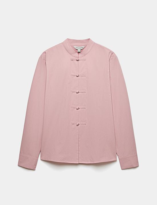 Pure Cotton High Neck Button Detail Blouse