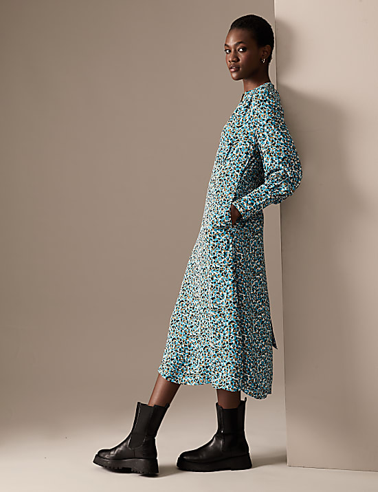 Animal Print Zip Neck Midaxi Shirt Dress