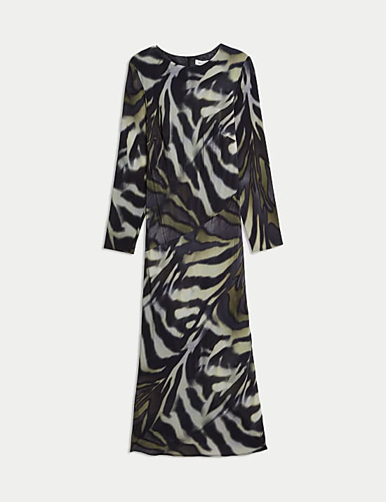 Cuprorijke getailleerde midaxi-jurk met print