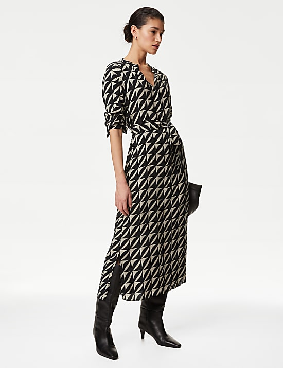 Cupro Rich Printed Midaxi Shirt Dress