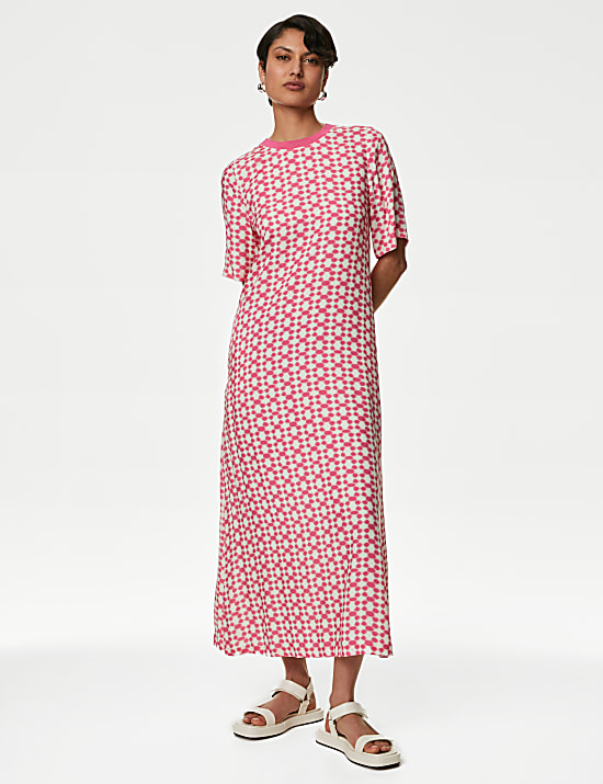 Cupro Rich Printed Midaxi T-Shirt Dress