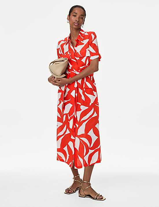 Cupro Rich Printed Midaxi Shirt Dress