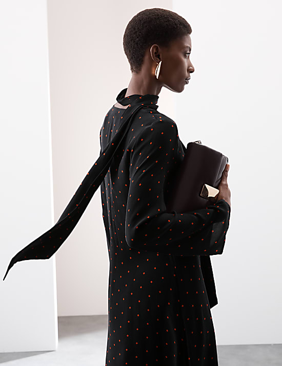 Cupro Rich Printed Midaxi Waisted Dress