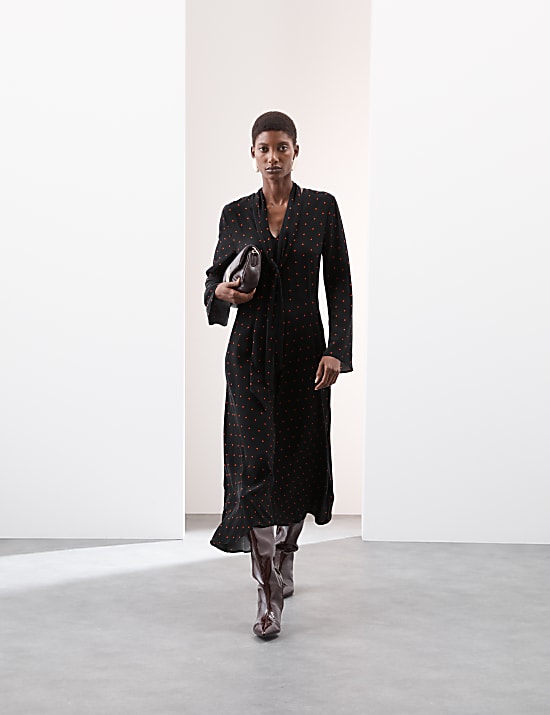 Cupro Rich Printed Midaxi Waisted Dress