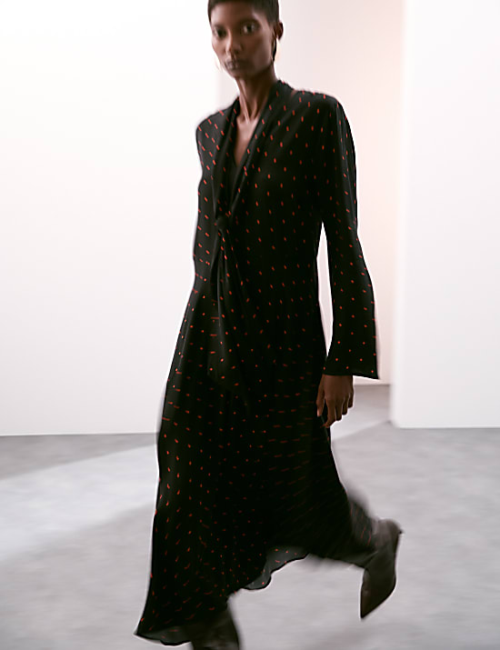 Cupro Rich Printed Midaxi Waisted Dress