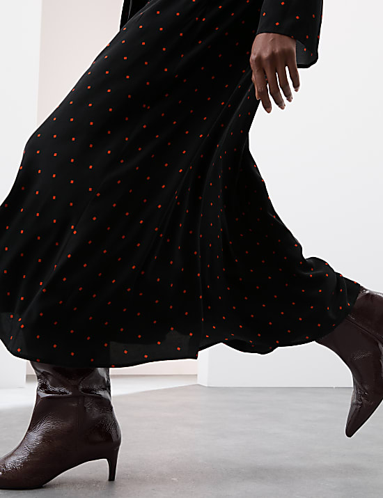 Cupro Rich Printed Midaxi Waisted Dress