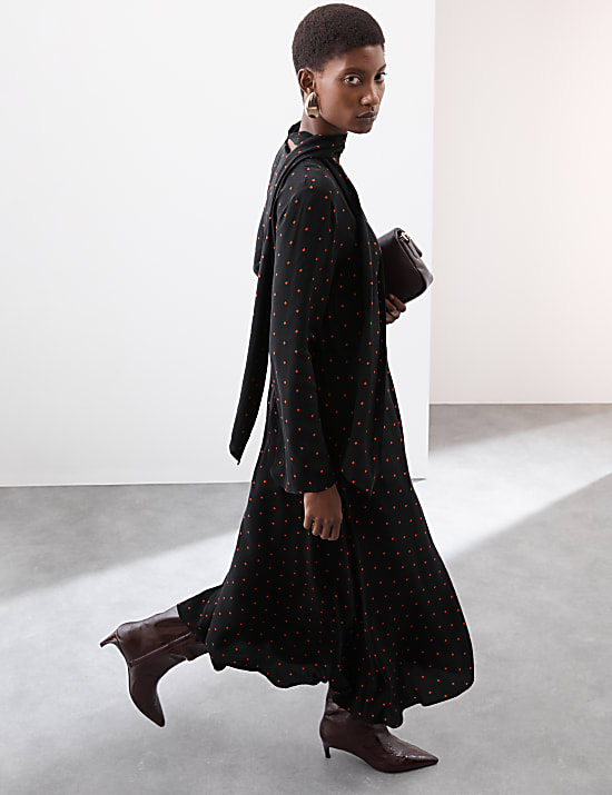 Cupro Rich Printed Midaxi Waisted Dress