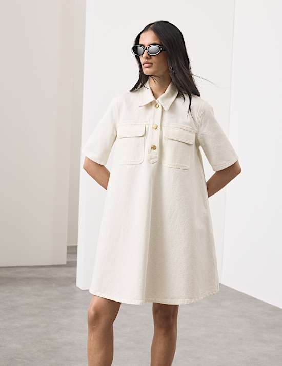 Pure Cotton Mini Shirt Dress