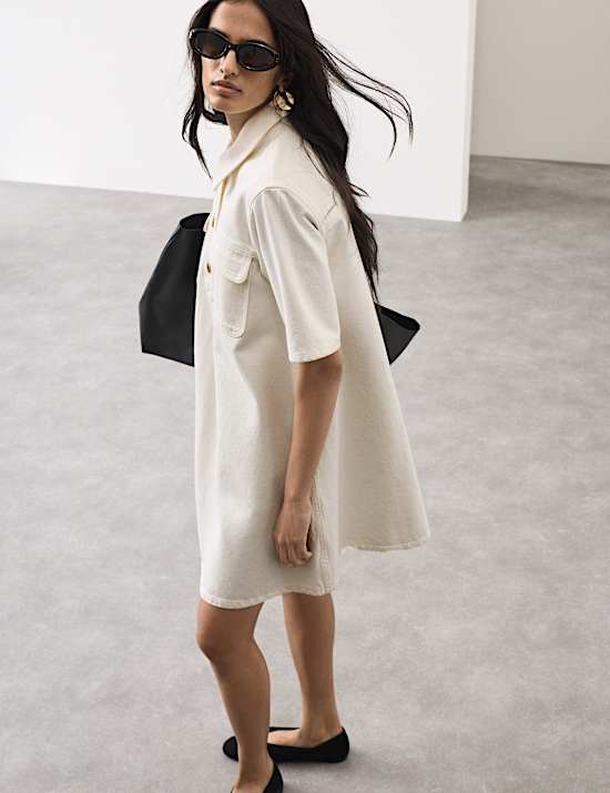 Pure Cotton Mini Shirt Dress