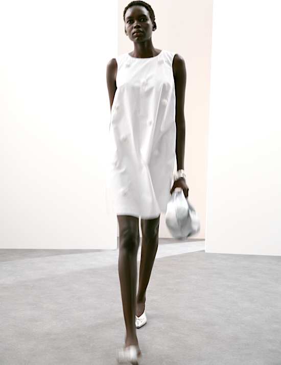 Pure Cotton Embellished Mini Shift Dress