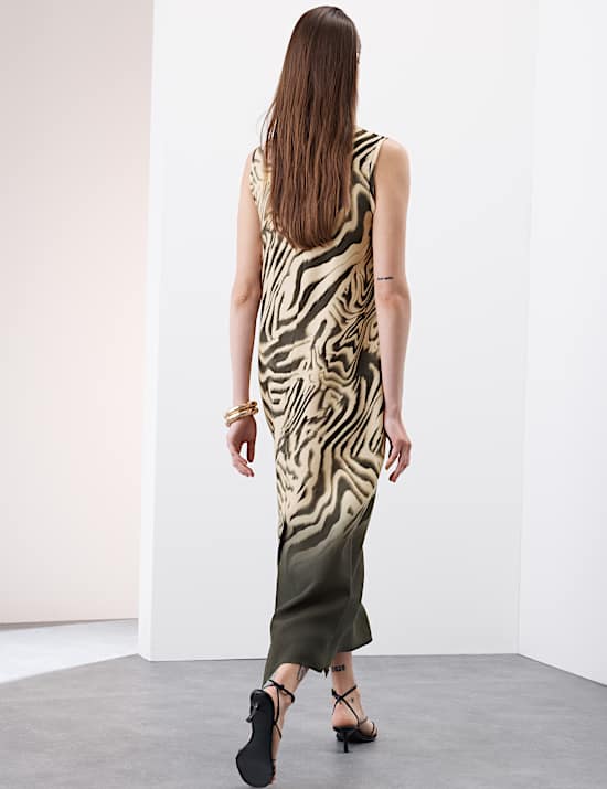 Animal Print Round Neck Midi Column Dress