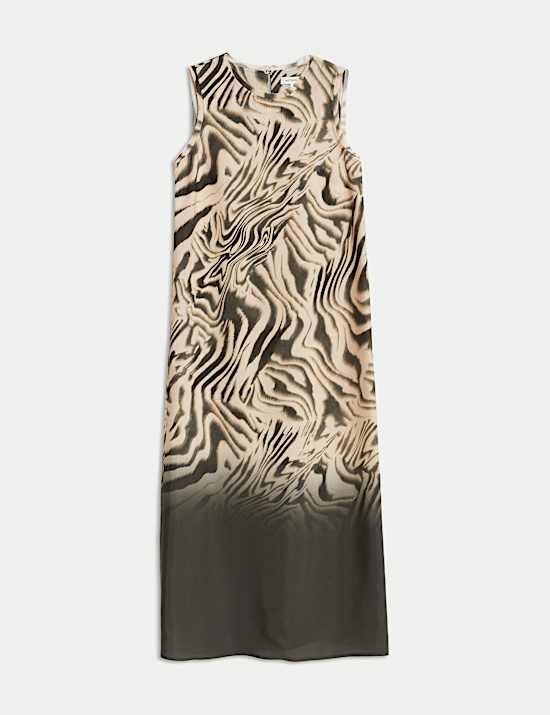 Animal Print Round Neck Midi Column Dress