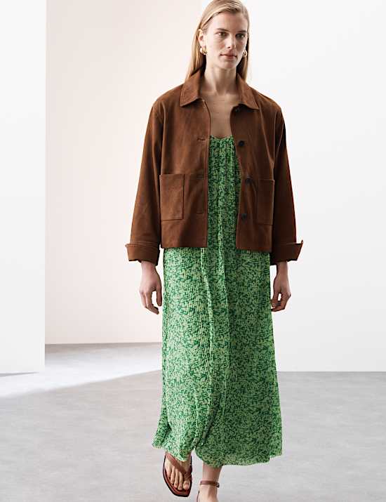 Plisse Printed V-Neck Midaxi Cami Dress