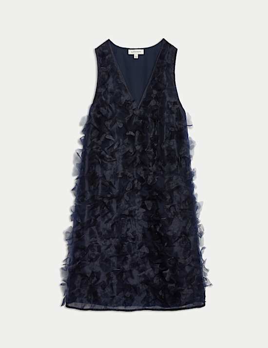 Μίνι ίσιο φόρεμα με λαιμόκοψη V και φλοράλ print από οργάντζα