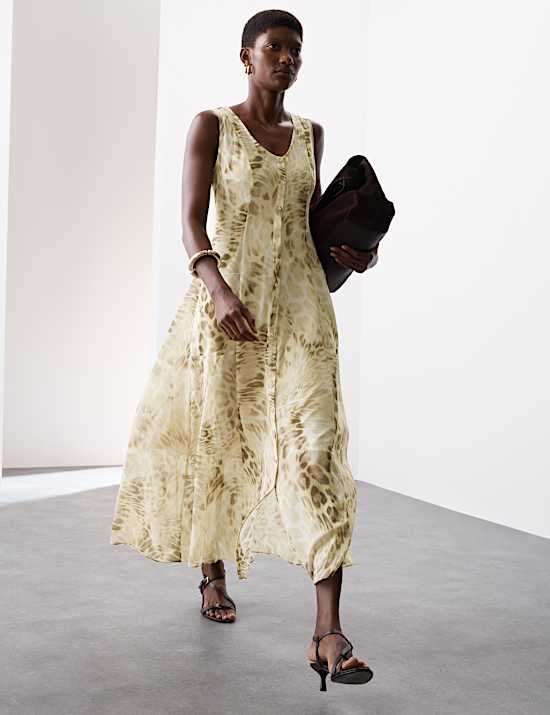 Animal Print Button Front Maxi Dress