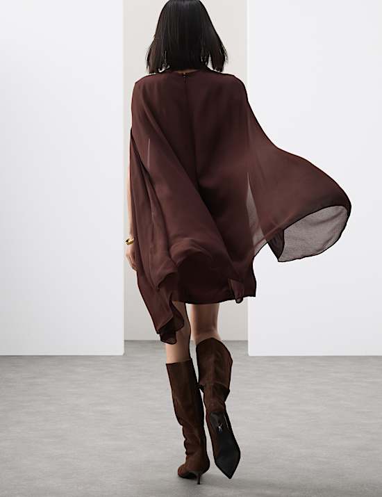 Cupro Rich Cape Detail Mini Dress