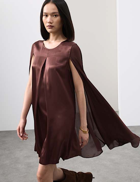 Cupro Rich Cape Detail Mini Dress