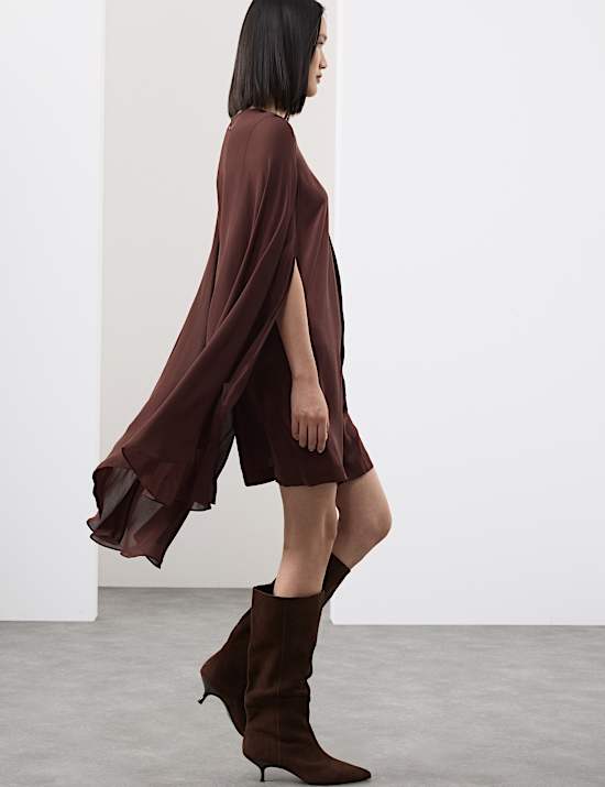 Cupro Rich Cape Detail Mini Dress