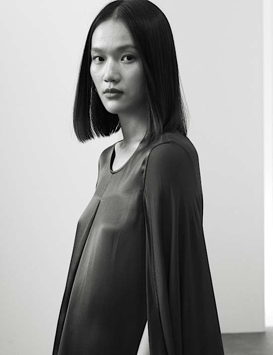 Cupro Rich Cape Detail Mini Dress