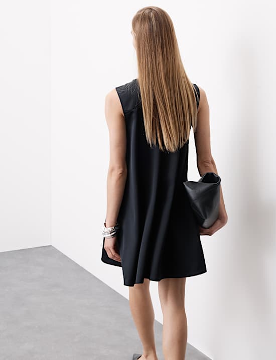 Satin Round Neck Mini Shift Dress