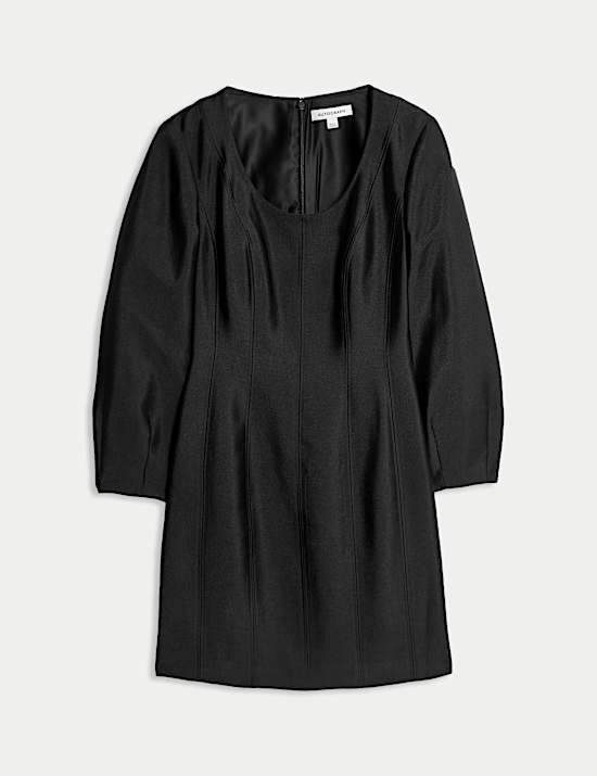 Tailliertes Minikleid mit U-Ausschnitt und Wollanteil