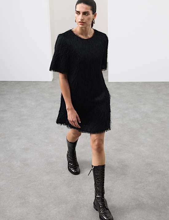 Fringed Mini Shift Dress