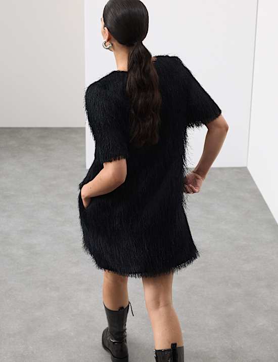 Fringed Mini Shift Dress