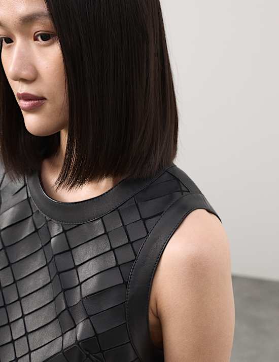 Leather Cutwork Detail Mini Shift Dress