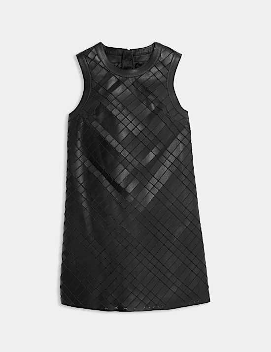 Leather Cutwork Detail Mini Shift Dress