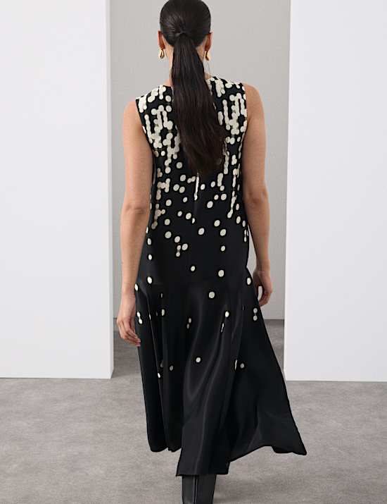 Cupro Rich Spot Print Maxi Swing Dress