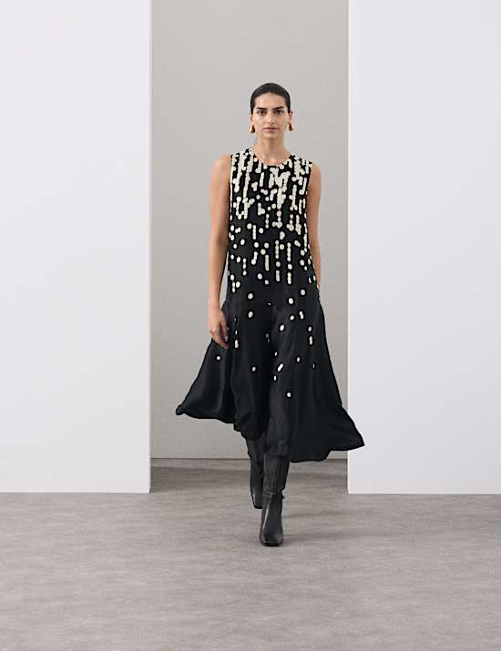 Cupro Rich Spot Print Maxi Swing Dress