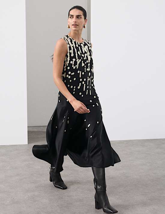 Cupro Rich Spot Print Maxi Swing Dress