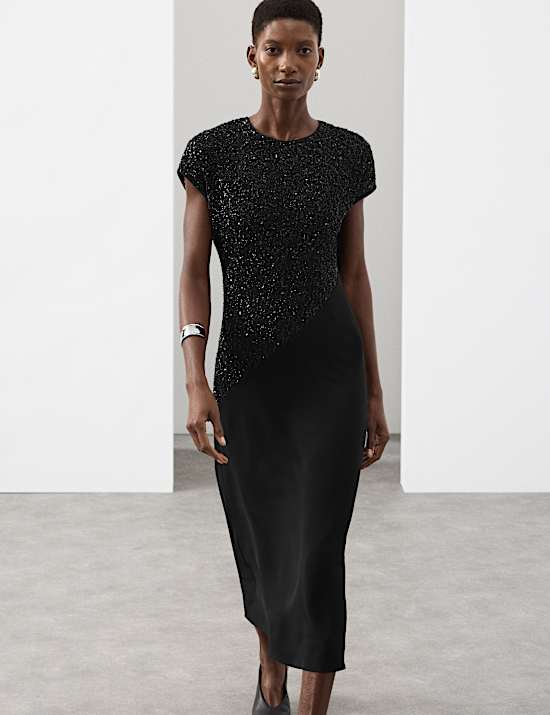 Robe coupe droite midaxi avec perles