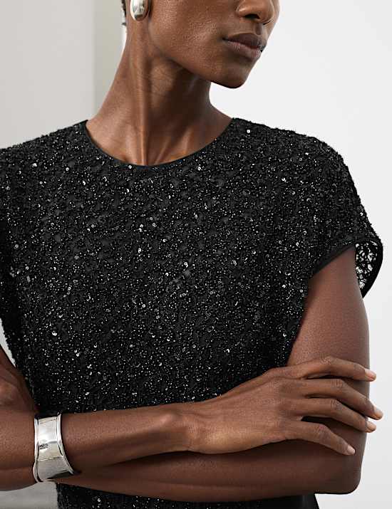 Robe coupe droite midaxi avec perles