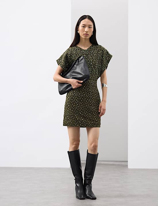 Beaded V-Neck Mini Fitted Shift Dress