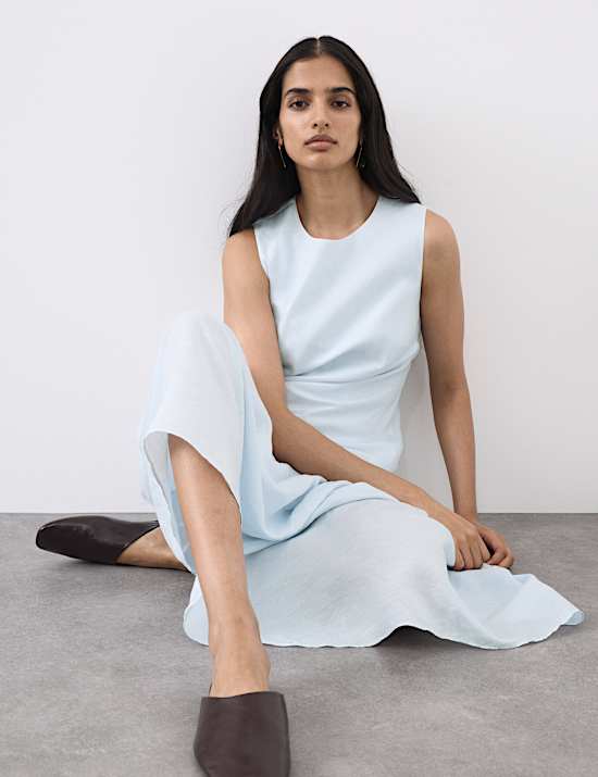 Linen Rich Asymmetric Midaxi Dress