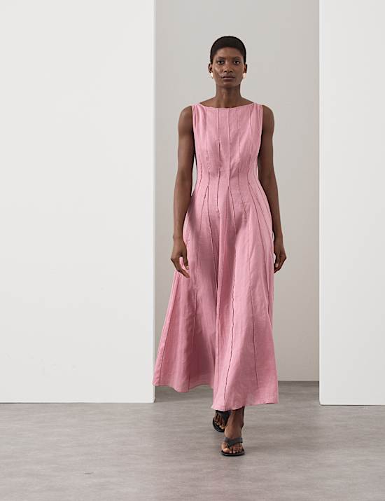 Pure Ramie Godet Waisted Maxi Dress