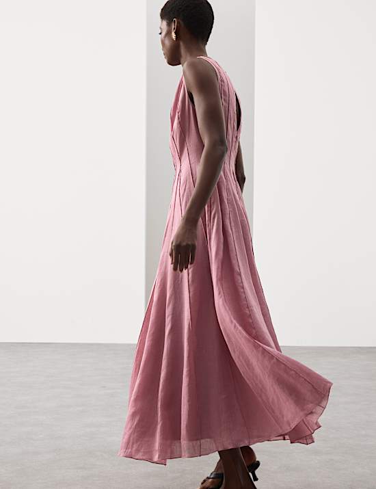 Pure Ramie Godet Waisted Maxi Dress