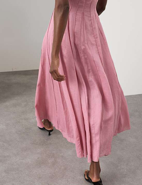 Pure Ramie Godet Waisted Maxi Dress