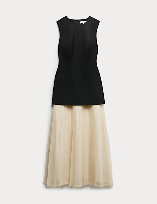 Wool Blend Layered Midaxi Dress