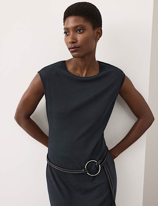 Ribbed Jersey Shoulder Pad Midaxi Dress