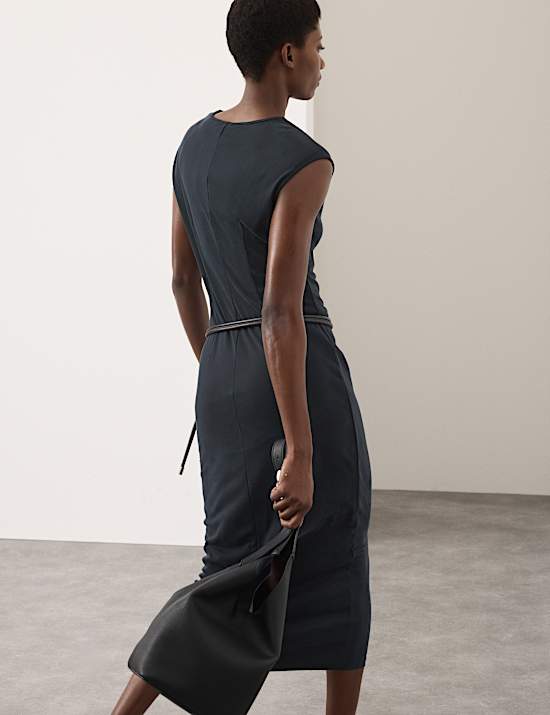 Ribbed Jersey Shoulder Pad Midaxi Dress