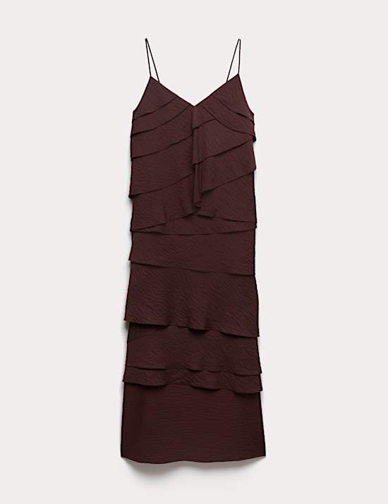 Textured V-Neck Ruffle Maxi Cami Dress