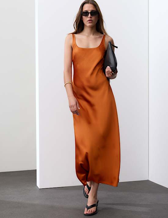 Satin Scoop Neck Maxi Slip Dress
