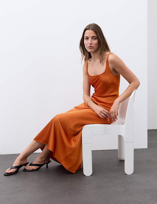 Satin Scoop Neck Maxi Slip Dress