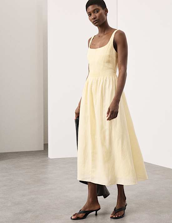 Linen Rich Pintuck Midaxi Skater Dress