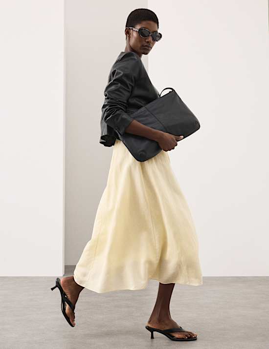 Linen Rich Pintuck Midaxi Skater Dress