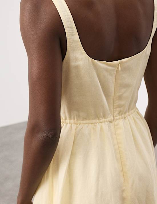 Linen Rich Pintuck Midaxi Skater Dress